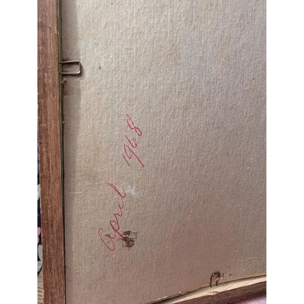 1968‎ Vintage toe point ballerina hand-stitched on linen in frame